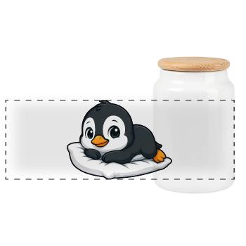 Cute penguin relaxed cartoon cuddles - Panoramic Cookie Jar with Wooden Lid - white - Front