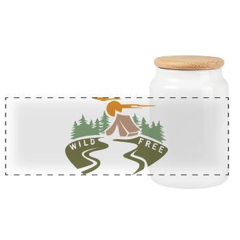 Zelt in Waldlandschaft - Natur und Outdoor Camp - Panorama Keksdose mit Holzdeckel - Weiß - Vorne