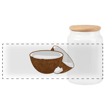 Coconut Halves – Tropical Fruit Motif - Panoramic Cookie Jar with Wooden Lid - white - Front