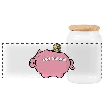 Old school piggy bank - Panoramic Cookie Jar with Wooden Lid - white - Front