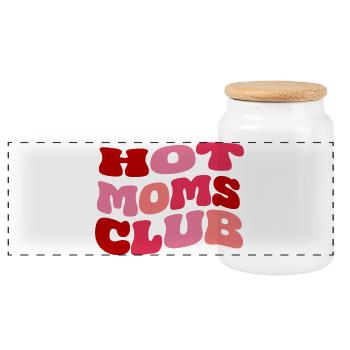 Hot Moms Club - Wife Mother Mother's Day - Panoramic Cookie Jar with Wooden Lid - white - Front