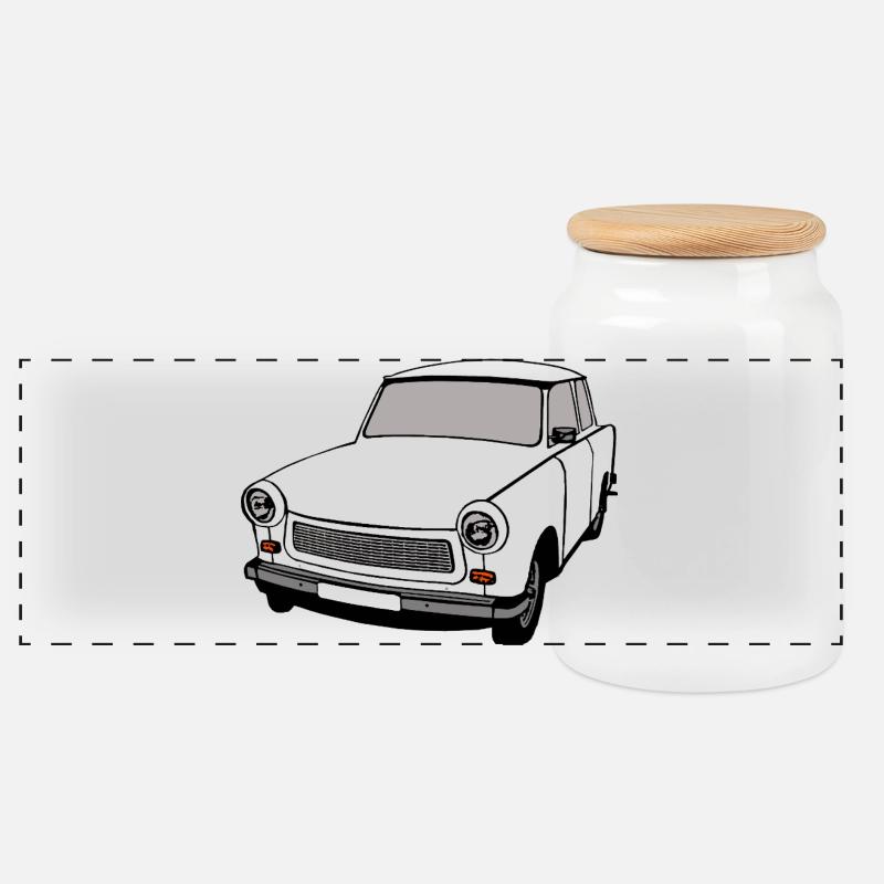  ,Trabi , RDA, Voiture, RDA, Allemagne de l’Est - Boîte à biscuits avec couvercle en bois - blanc