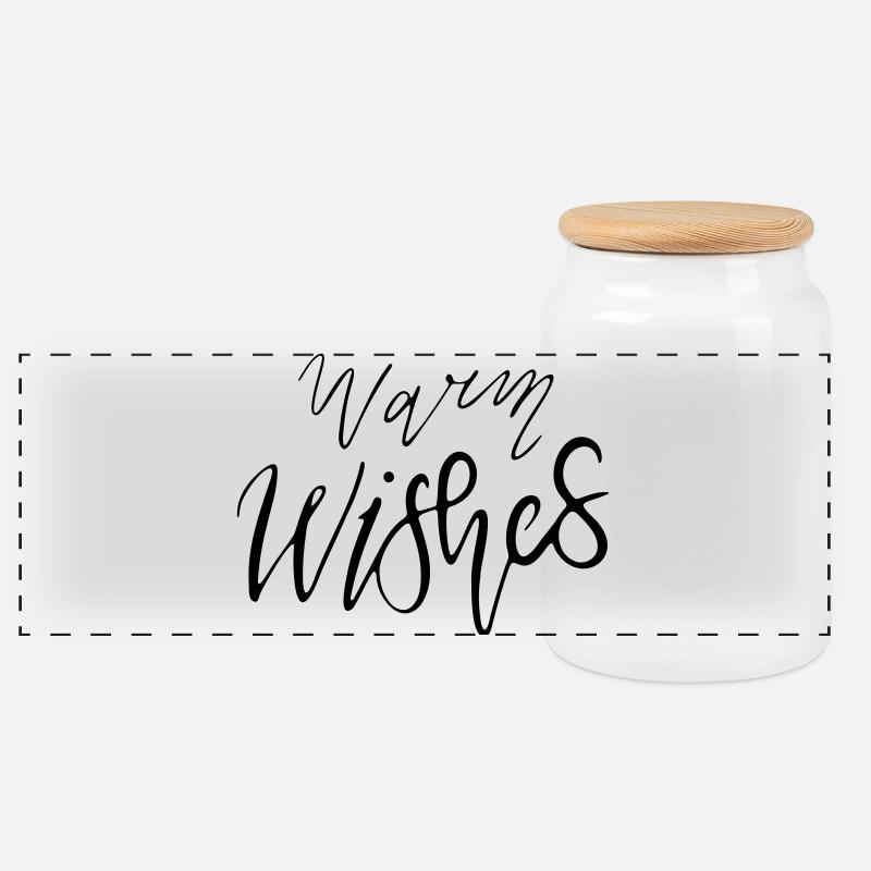 Warm Wishes – Lettrage à la main Design multicolore Var - Boîte à biscuits avec couvercle en bois - blanc