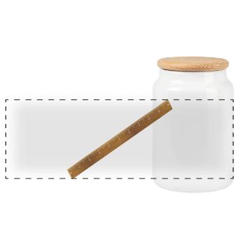 Classic Wooden Ruler Motif – Measure with Style - Panoramic Cookie Jar with Wooden Lid - white - Front