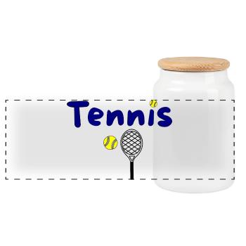 Tennis design with ball and racket - Panoramic Cookie Jar with Wooden Lid - white - Front