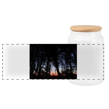 Silhouette of Trees bei Sonnenuntergang - Panorama Keksdose mit Holzdeckel - Weiß - Vorne