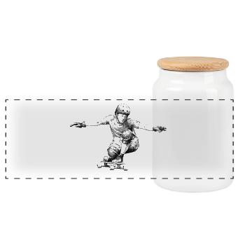 Skateboarding - Panoramic Cookie Jar with Wooden Lid - white - Front