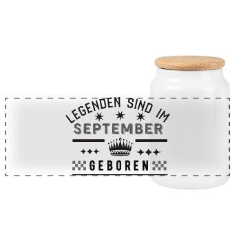 Les légendes naissent en septembre - Anniversaire - Boîte à biscuits avec couvercle en bois - blanc - Devant
