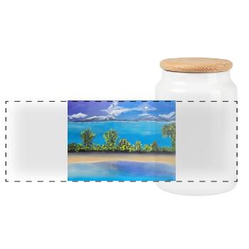 Seenlandschaft mit Bergen und Wald - Panorama Keksdose mit Holzdeckel - Weiß - Vorne