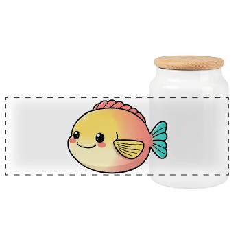 Poisson - Boîte à biscuits avec couvercle en bois - blanc - Devant