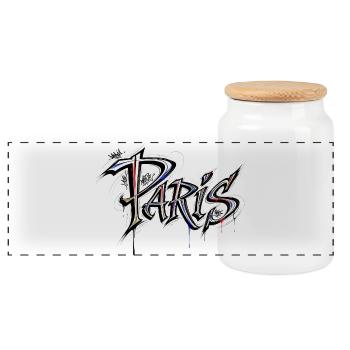 Paris - Panoramic Cookie Jar with Wooden Lid - white - Front
