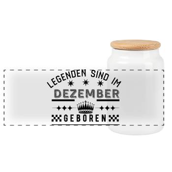 Legends Are Born in December - Birthday - Panoramic Cookie Jar with Wooden Lid - white - Front