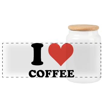 Ich liebe Kaffee Zitat - Panorama Keksdose mit Holzdeckel - Weiß - Vorne