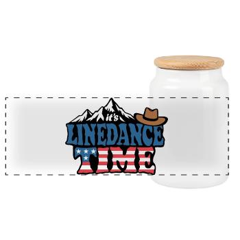 It's linedance time, Linedancing, Country Fan - Panoramic Cookie Jar with Wooden Lid - white - Front