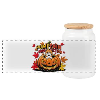 Katzen Halloween Kürbis Design - Panorama Keksdose mit Holzdeckel - Weiß - Vorne