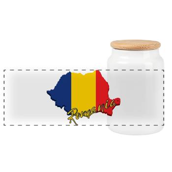 I love Romania, made in Romania - Panoramic Cookie Jar with Wooden Lid - white - Front