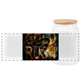 Gouden Gevaarlijk Logo met Vlammen - Panoramic Cookie Jar with Wooden Lid - white - Front