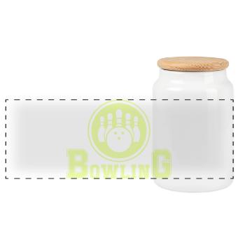 Retro Bowling Design in Neon Grün - Panorama Keksdose mit Holzdeckel - Weiß - Vorne