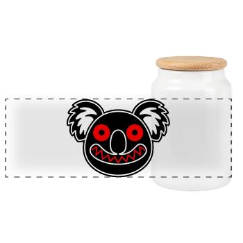 Dark Koala Illustration - Panoramic Cookie Jar with Wooden Lid - white - Front