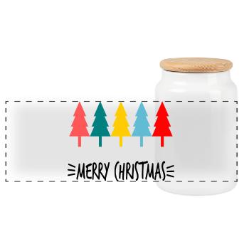 NOËL. MERRY CHRISTMAS. SAPIN. BONNE ANNEE - Boîte à biscuits avec couvercle en bois - blanc - Devant