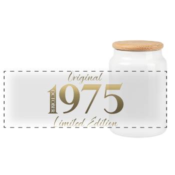 50ème Anniversaire Original Octobre Millésime 1975 - Boîte à biscuits avec couvercle en bois - blanc - Devant