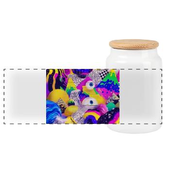Bunte Psychedelic Geometry Illustration - Panorama Keksdose mit Holzdeckel - Weiß - Vorne