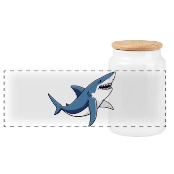 Shark - Panoramic Cookie Jar with Wooden Lid - white - Front