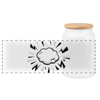 Comic Cloud with Lightning - Panoramic Cookie Jar with Wooden Lid - white - Front