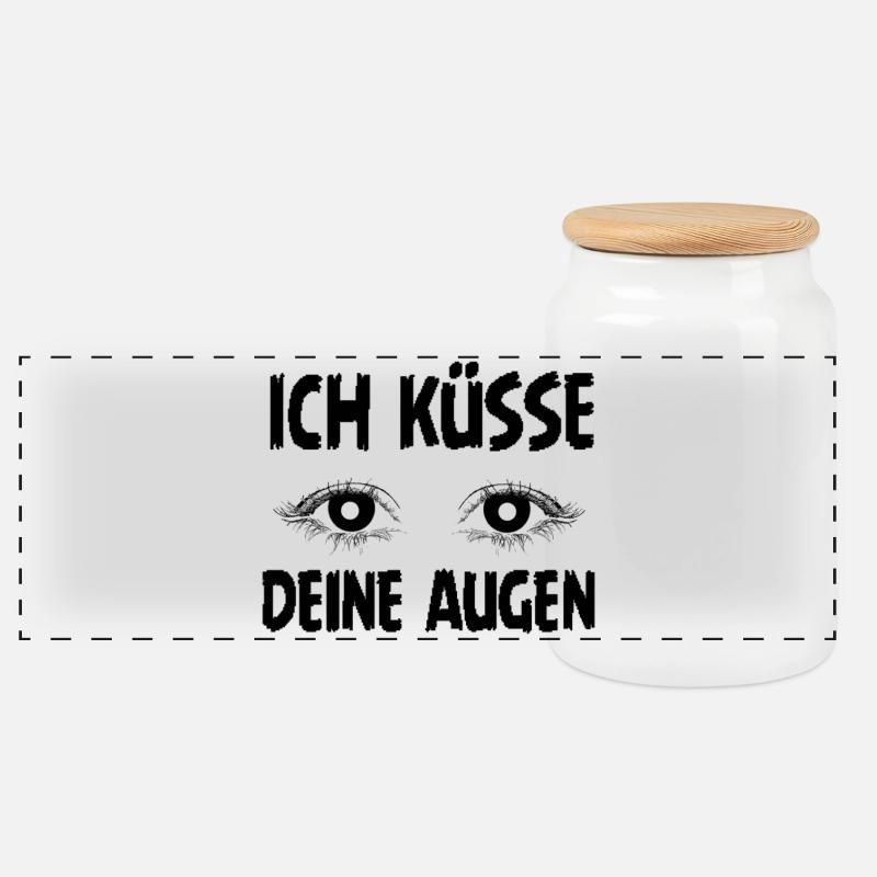 Ich küsse deine Augen – Romantisches Statement - Panorama Keksdose mit Holzdeckel - Weiß