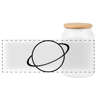 Saturn Icon – Planet Symbol - Panoramic Cookie Jar with Wooden Lid - white - Front