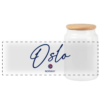 Oslo - Norway Flag - Lettering - Norge - Norwegen - Panoramic Cookie Jar with Wooden Lid - white - Front