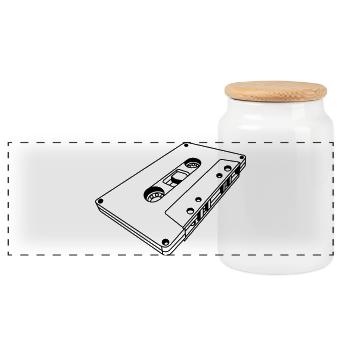 Kassette schräg Retro – Musik Mixtape Design - Panorama Keksdose mit Holzdeckel - Weiß - Vorne