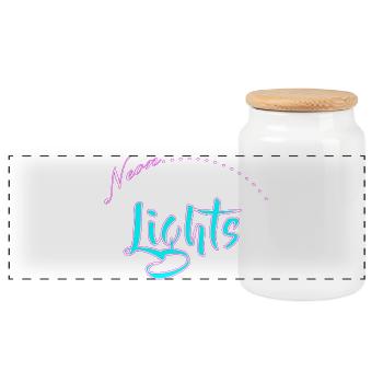Neon Lights Lettering - Panoramic Cookie Jar with Wooden Lid - white - Front