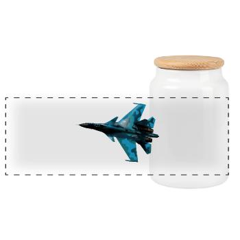 Blue Camouflage Fighter Jet - Panoramic Cookie Jar with Wooden Lid - white - Front
