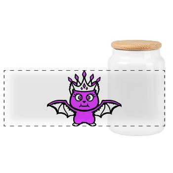 Cute Bat Princess Crown Eyelashes Halloween - Panoramic Cookie Jar with Wooden Lid - white - Front