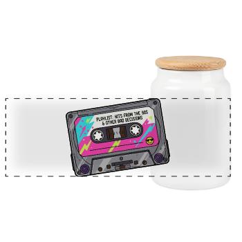 Neon Kassette Playlist 90er Jahre - Panorama Keksdose mit Holzdeckel - Weiß - Vorne