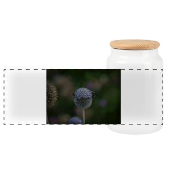 Abeilles sur chardon globe violet - Boîte à biscuits avec couvercle en bois - blanc - Devant