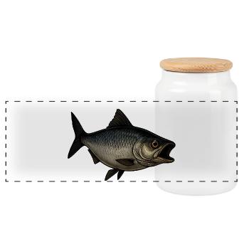 Stilvoller Fisch mit Offenem Maul - Panorama Keksdose mit Holzdeckel - Weiß - Vorne