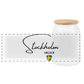 Elegantes Design Stockholm, ich liebe Stockholm - Panorama Keksdose mit Holzdeckel - Weiß - Vorne