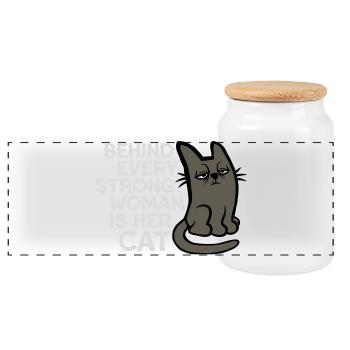Katze Behind Every Strong Woman Genervt Grummelig - Boîte à biscuits avec couvercle en bois - blanc - Devant