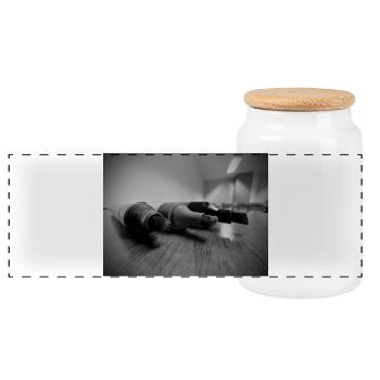 Black and White Brushes - Panoramic Cookie Jar with Wooden Lid - white - Front