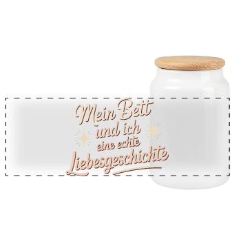 Mon lit et moi, une véritable histoire d’amour - Boîte à biscuits avec couvercle en bois - blanc - Devant
