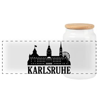 Karlsruhe Landmark Silhouette - Panoramic Cookie Jar with Wooden Lid - white - Front