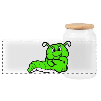 Caterpillar Worm Shy Friendly Curious Looking - Panoramic Cookie Jar with Wooden Lid - white - Front