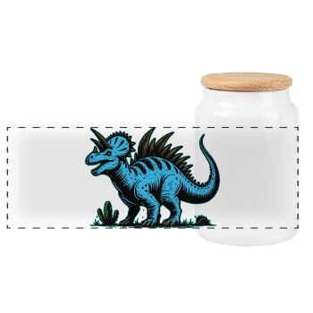 Blue Mutant Dinosaur Design - Panoramic Cookie Jar with Wooden Lid - white - Front