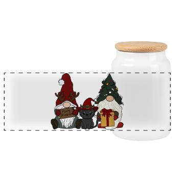 Gnome avec chat - Boîte à biscuits avec couvercle en bois - blanc - Devant