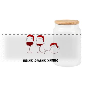 Drink Drank Drunk – Ugly Christmas Sweater Style - Panorama Keksdose mit Holzdeckel - Weiß - Vorne