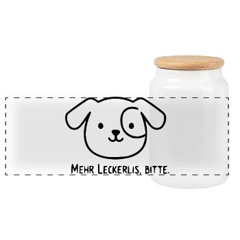 Chien mignon | Plus de friandises, s’il vous plaît ! - Boîte à biscuits avec couvercle en bois - blanc - Devant