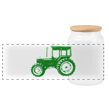 tractor - Panoramic Cookie Jar with Wooden Lid - white - Front