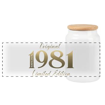 44. Geburtstag Original November Jahrgang 1981 - Panorama Keksdose mit Holzdeckel - Weiß - Vorne